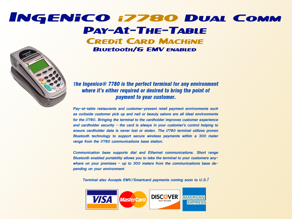 Ingenico i7780 PayAtTheTable Credit Card Machine W/Bluetooth & EMV